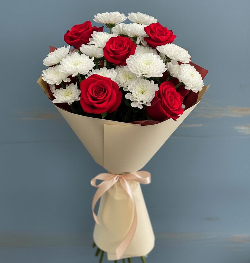 Букет цветов из: Розы и Хризантемы в Петино