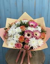 Букет цветов из:  Розы, Герберы и Хризантемы в Петино