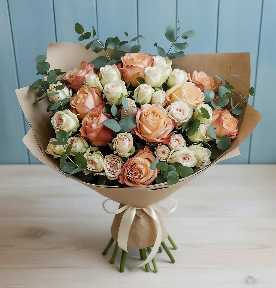 Букет цветов из: Альстромерии и Розы в Петино