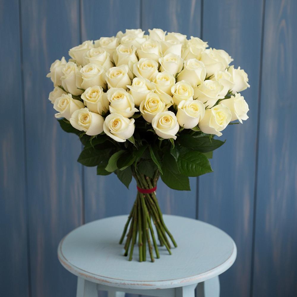 Букет 51 Белая роза Эдлесс Лав в Петино