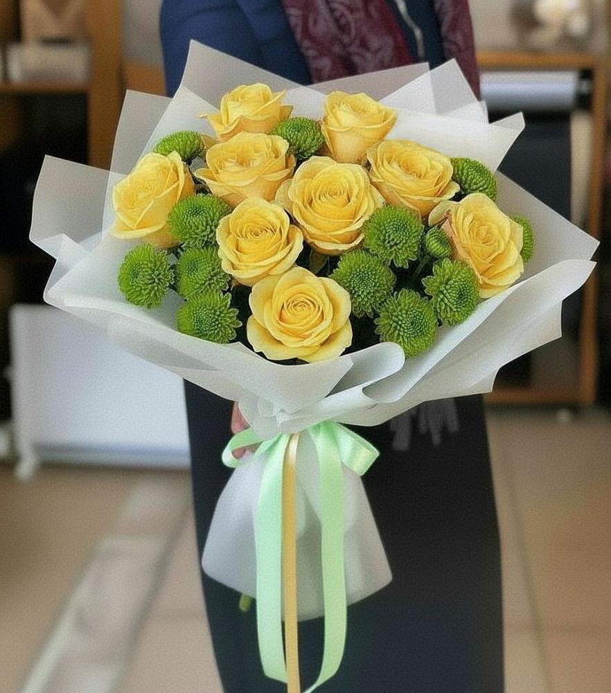 Букет цветов из: Хризантемы и Розы в Петино