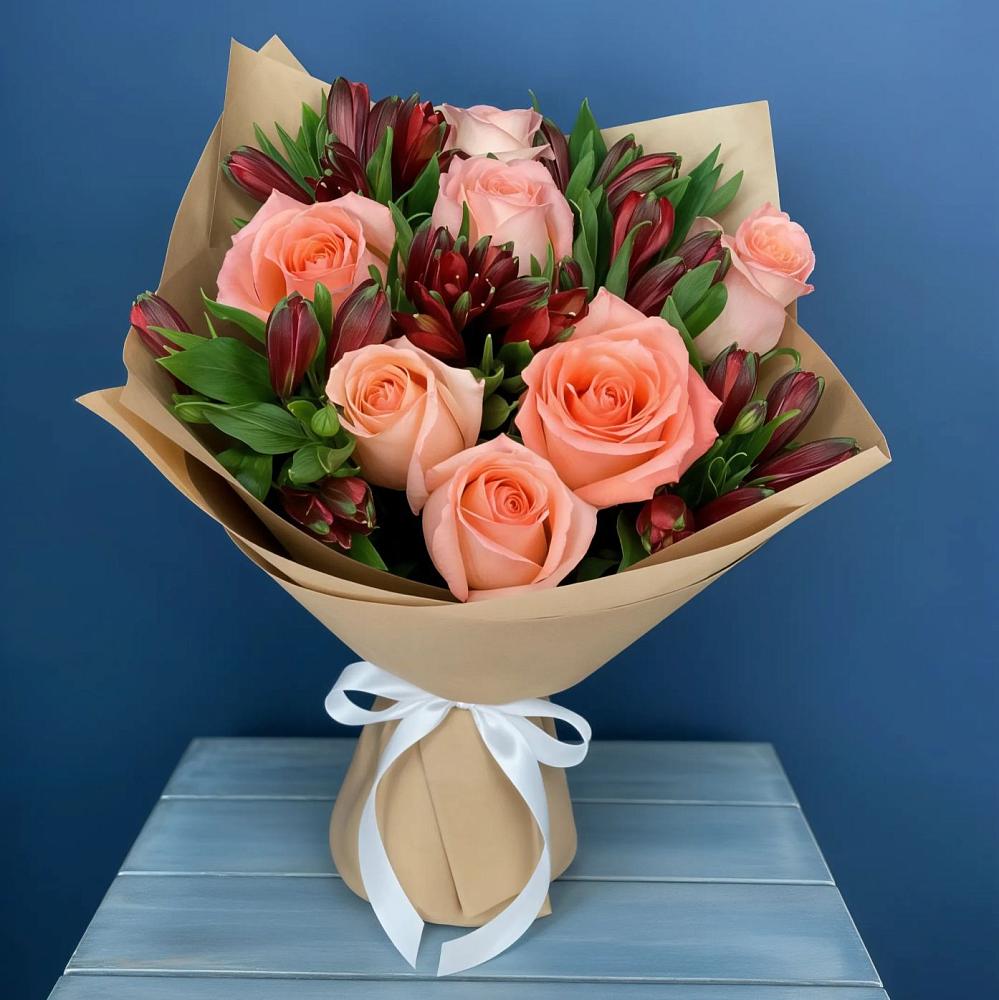 Букет цветов из: Розы и Альстромерии в Петино