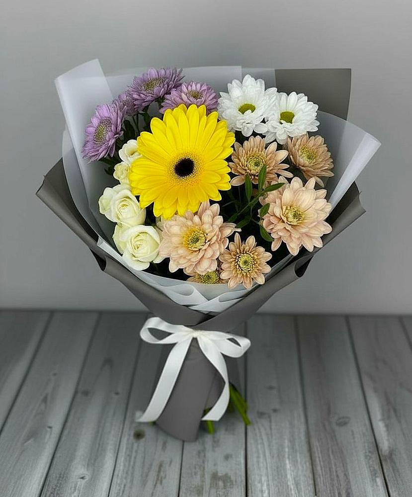 Букет цветов из: Розы, Герберы и Хризантемы в Петино