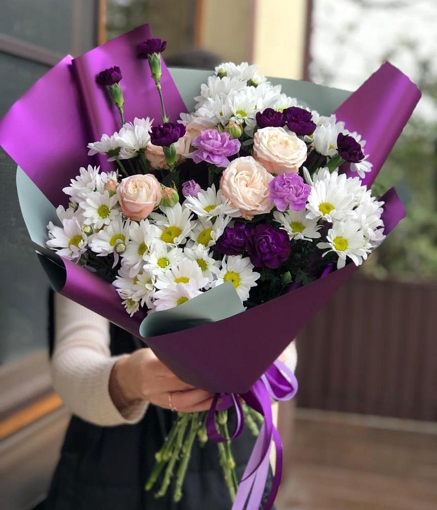 Букет цветов из: Хризантемы, Гвоздики и Розы в Петино