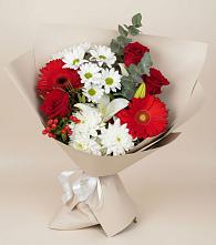 Букет цветов из:  Розы, Хризантемы, Герберы и Лилии в Петино