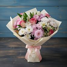 Букет цветов из:  Хризантемы, Альстромерии и Розы в Петино