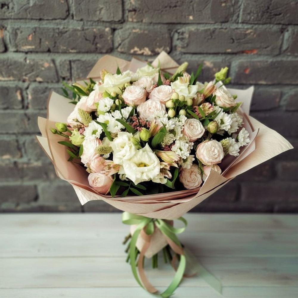 Букет цветов из: Альстромерии, Розы и Хризантемы в Петино