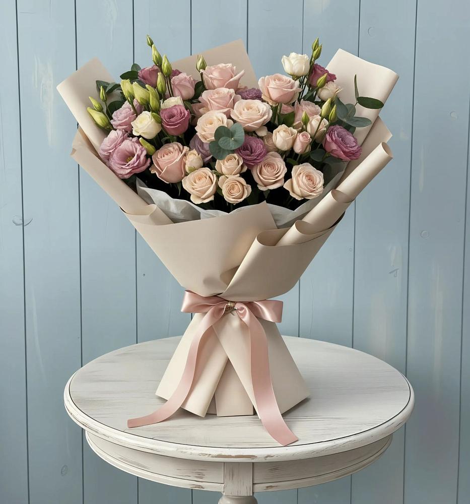 Букет цветов из: Розы и Лизиантусы в Петино