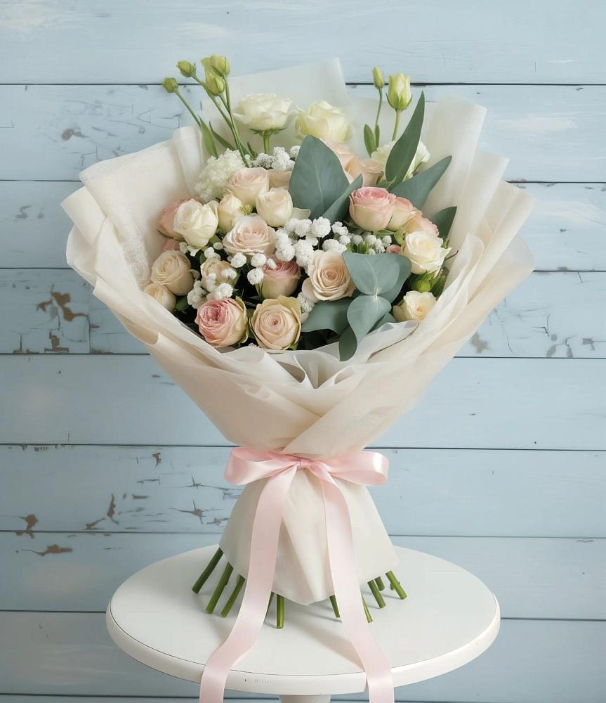 Букет цветов из: Розы и Лизиантусы в Петино