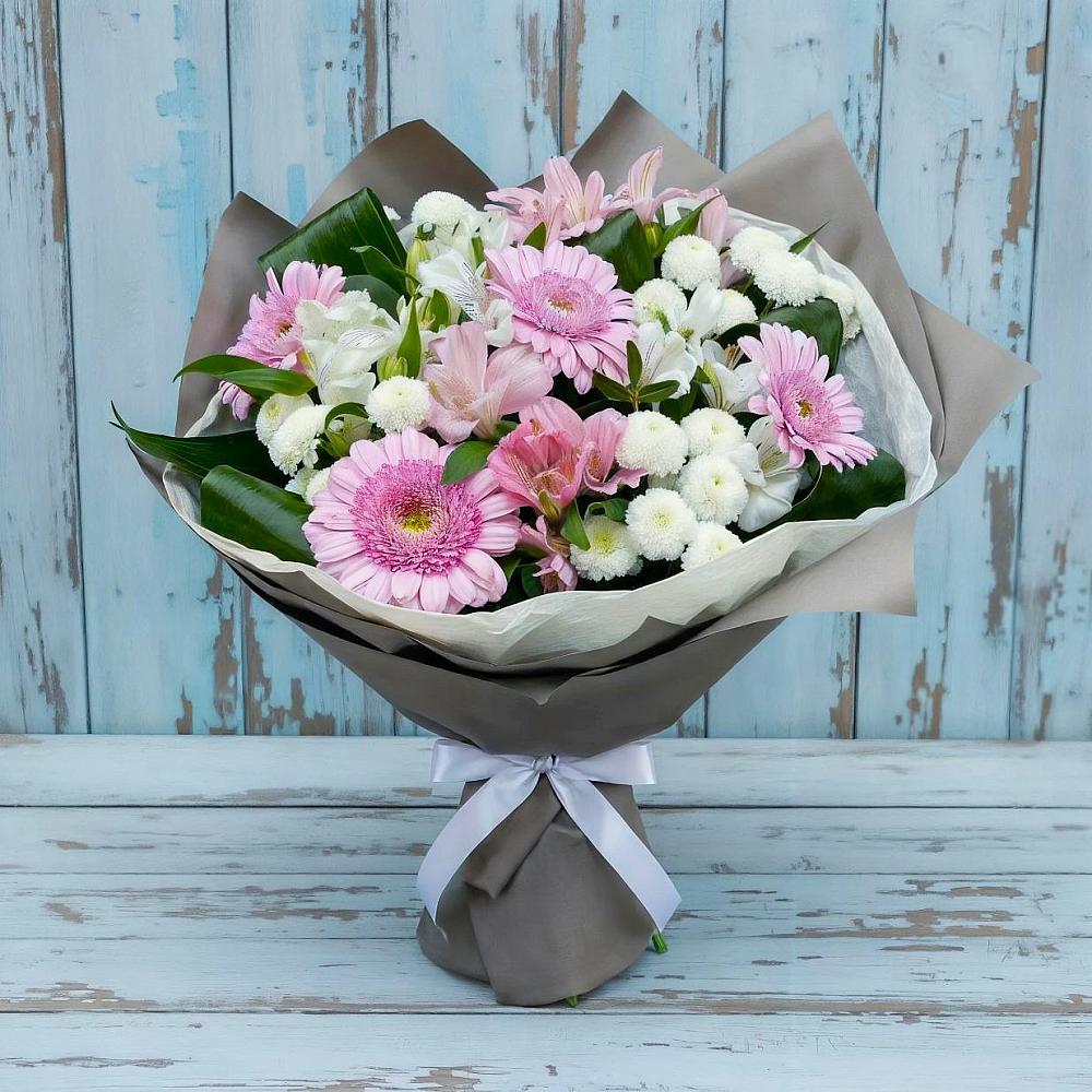 Букет цветов из: Герберы, Альстромерии и Хризантемы в Петино