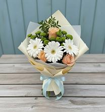 Букет цветов из:  Герберы, Розы и Хризантемы в Петино