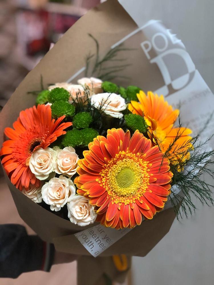 Букет цветов из: Герберы, Хризантемы и Розы в Петино